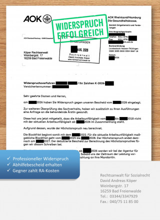 Erfolgreicher Widerspruch gegen Krankengeld-Einstellung durch die AOK