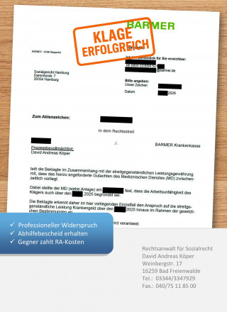 Barmer Krankenkasse Krankengeld Widerspruch Klage