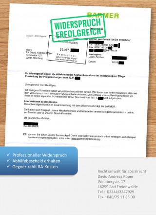 BARMER Widerspruch Pflegegrad-Ablehnung nach MDK-Prüfung