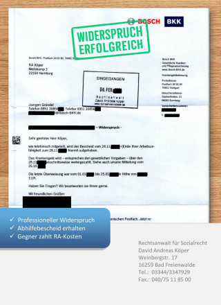 Bosch BKK Krankenkasse Widerspruch Krankengeldeinstellung