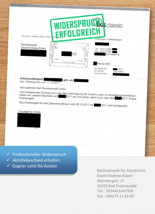 IKK classic Krankengeld Widerspruch Eilantrag Sozialgericht erfolgreich