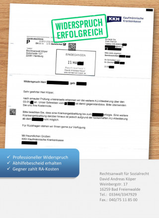 KKH Krankenkasse Widerspruch Krankengeld-Einstellung