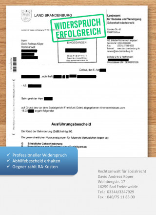 LASV Brandenburg Widerspruch und Klage GdB Merkzeichen aG Parkausweis