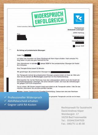 Techniker Krankenkasse Widerspruch außervertragliche Psychotherapie