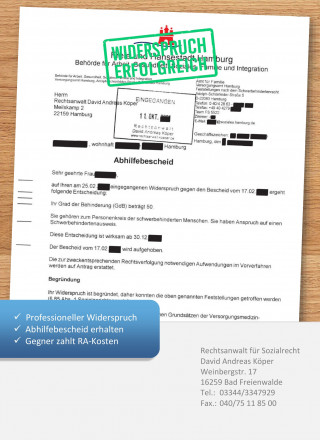 Widerspruch gegen Ablehnung der Schwerbehinderung